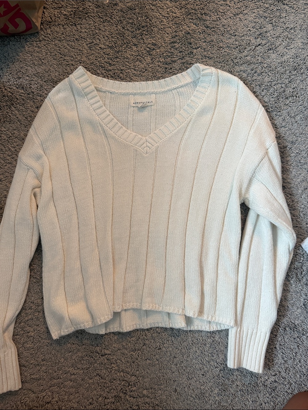 Aeropostale Off-White V-Neck Ribbed Sweater